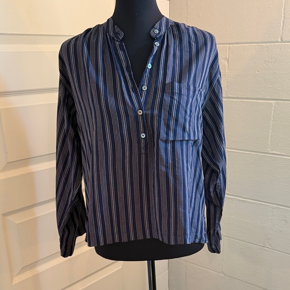 DOEN Striped Navy Button-Front Blouse